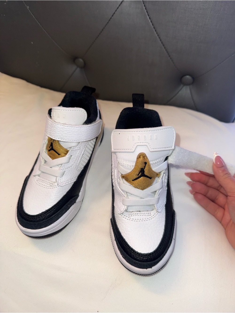 Jordan Boys Shoes White Black Gold Size 12C